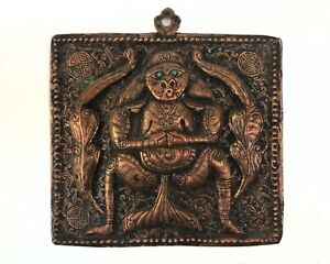 Tibetan Copper Repousse Plaque Monkey Mask Warrior Vintage Antique Buddhist