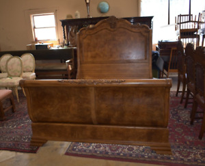 Queen Size Oak Walnut Sleigh Bed Bedroom Furniture