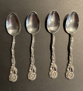 Vintage Sterling Silver Simpson Hall Miller Set Of 4 Floral Demitasse Spoons