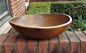 Antique Hand Made Country Farm House Wooden Butter Bowl Large 17x5 Rim Lip