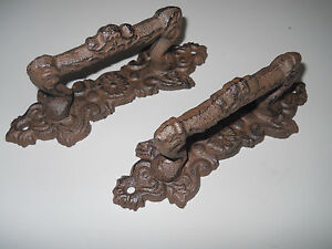 2 Large Cast Iron Antique Style Fancy Barn Handle Gate Pull Shed Door Handles 4