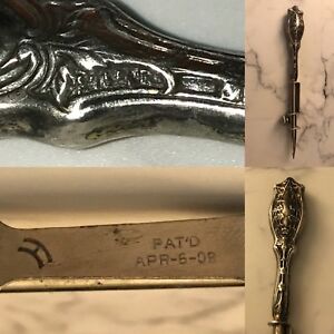 Rare Antique Edwardian Drafting Tool Divider Sterling Silver Handle Repousse