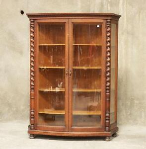 Antique American Oak Curved Glass Front China Display Cabinet