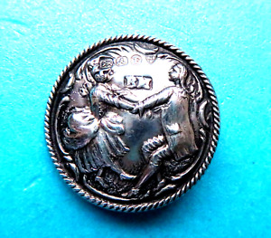 Antique 1901 Sterling Silver Button Raised Dancing Couple By Bernard Muller