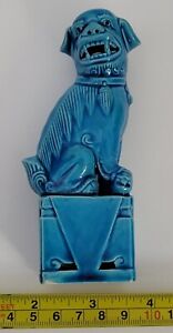 Vintage Turquoise Blue Glazed Porcelain Lion Foo Dog Statue Figurine 4 75 Tall