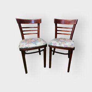 Vintage Ladder Back Wood Side Chairs W Flower Upholstery Seating Set Of 2 
