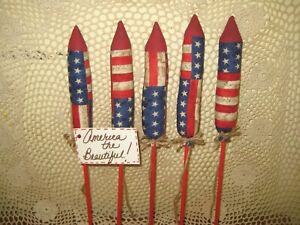 Patriotic Decor 5 Flag Fabric Bottle Rockets Bowl Fillers Handmade Jar Fillers