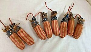 Primitive Firecrackers Bowl Fillers Set Of 8 Farmhouse Patriotic Grunged