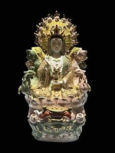 Chinese Porcelain Kwan Yin Guan Yin Statue Goddess Hindu Lotus Bodhisattva