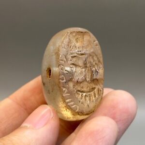 Rare Ancient Roman King Intaglio With Inscription On Crystal Bead E