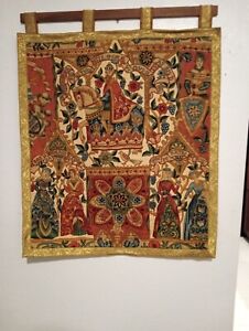 Antique Medieval Style Tapestry Of Royal Hand Golden Embroidery 26 X 29 Rare