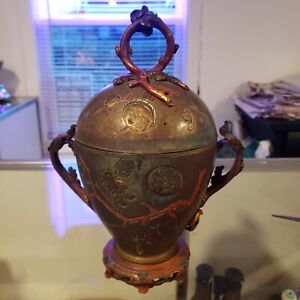 Antique Bronze Chinese Burial Urn With Dragon Handles