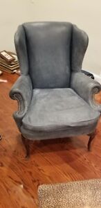 Crocodile Embossed Leather Wing Chair Armchair Good Condition