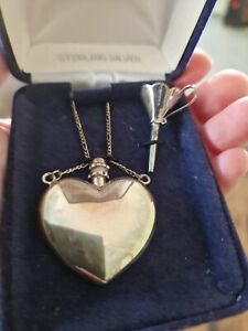 Ari D Norman Vintage Sterling Silver Heart Necklace Scent Bottle And Funnel