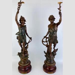 Xl French Antique L Industrie Le Commerce Figurines Spelter Statues 66cm H