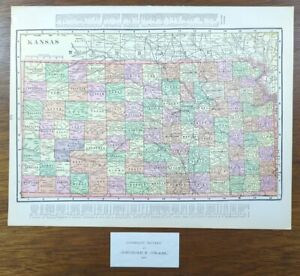 Vintage 1901 Kansas Map 14 X11 Old Antique Original Kansas City Overland Park