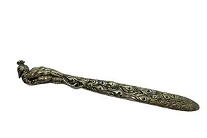 Art Nouveau Letter Opener Brass Gold Plated Peacock 1900 15659