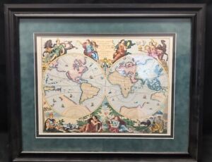 Antique Mappe Monde Du Globe 1792 Elwe Classic Map Art Nicely Framed Matted
