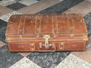 Old Vintage Hand Painted Best Steel Iron Heavy Storage Trunk Chest Luggage Box