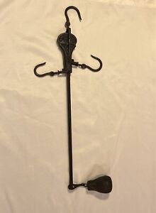 Antique Cast Iron Hanging Scale Balance Beam Counter Weight With 3 Hooks 17 