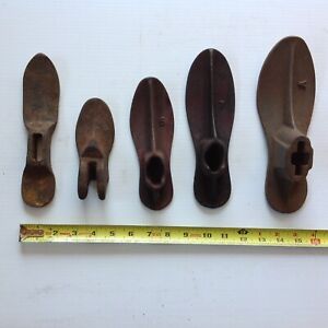 5 Antique Cast Iron Shoe Lasts Cobbler Shoe Repair Foot Feet Forms Rustic Cool