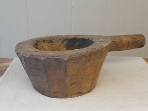 Old Primitive Wooden Herb Crushing Bowl With Handle Woodenware Farmhouse Country