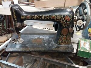 Antique Vintage Singer Red Eye Sewing Machine For Parts Or Repair Model 66 1910