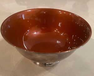Vintage Reed Barton 102 Orange Enamel Silver Plated Pedestal Bowl 6 5 