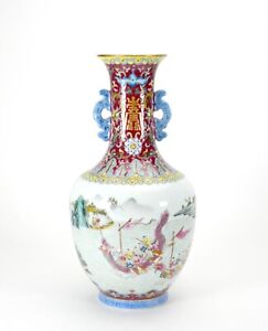 Superb Chinese Qing Qianlong Mk Fencai Boys In Dragon Boat Porcelain Vase