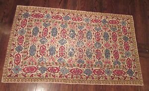 Antique Hand Embroidered Stitched Wool Chain Link Rug Mat Carpet Tapestry Linen