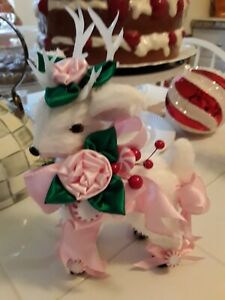 Pretty Pink Roses Christmas Peppermints Sweet Standing Baby Reindeer Decor