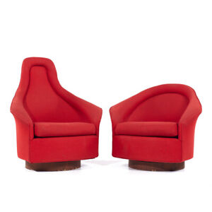 Adrian Pearsall For Craft Associates Mcm His Hers Swivel Lounge Chairs Pair