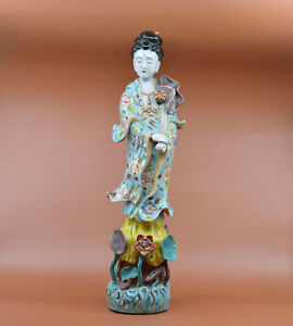 Antique Japanese Porcelain Tall Kanon Guan Yin Statue 19 Inches Tall 