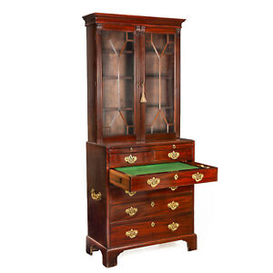 George Iii English Antique Mahogany Bookcase Secretary Desk Circa 1780