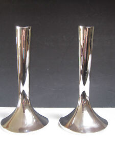 Rare Dansk Designs Ltd Pair Of Metal Candle Holders Modern Sleek Design 7 5 T