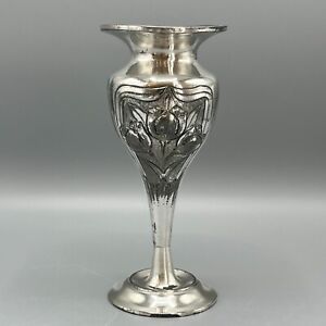 Antique Art Nouveau Spill Vase Silver Plated Epbm Posy Bulb English C1900 Hutton