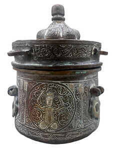 Silver Inlaid Bronze Inkwell Kufic Inscribe Herat Central Asia 18th Century