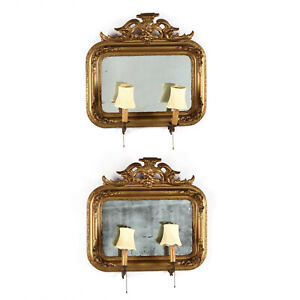 Antique Sconces Mirrored Pair Carved Wood And Gesso Circa 1900s Handsome Set