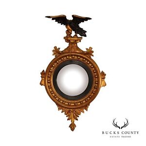 Federal Style Giltwood Eagle Carved Convex Wall Mirror
