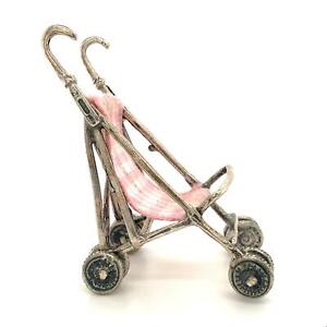 Vintage Sterling Signed Made In Italy Baby Stroller Carriage Figure Miniature