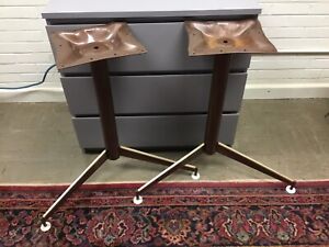 Vintage Mid Century Modern Metal Brown Table Legs With Brass Trim