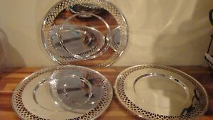 Silverplate Tray Reticulated Edge 13 International Silver Lot Of 3