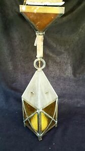Vintage Arts Crafts Gothic Witches Hat Amber Glass Ceiling Light Copper Finish