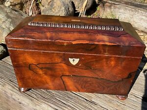 Antique Victorian Rosewood Sarcophagus Shaped Tea Caddy Box Mop Inlay 3 Section