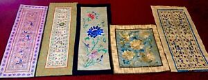 Lot 5 Antique Late 19th Early 20th C Chinese Embroidered Silk Panels Embroidery