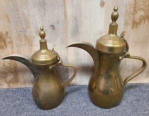 Lot Of Vintage Dallah Coffee Pot Teapot Brass Arabic Islamic Middle Eastern Old