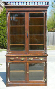 Tiger Oak Step Back China Cabinet Bookcase Display Cabinet Circa 1890