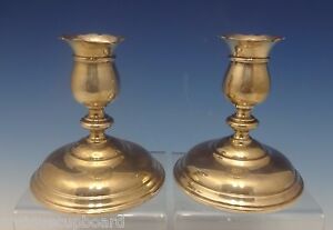 Grand Colonial By Wallace Sterling Silver Candlestick Pair 4 1 4 X 4 0393 