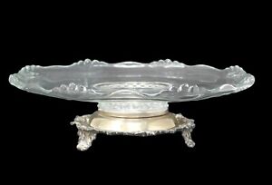 Village Guild Glass Lazy Susan Crown Hallmark Silverplate Footed Cake Plate 13 