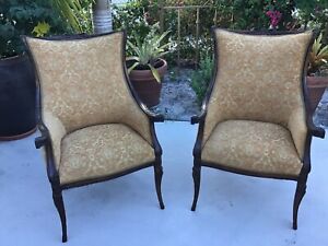 Pair Of Antique Carved Mahogany Bergere Armchairs